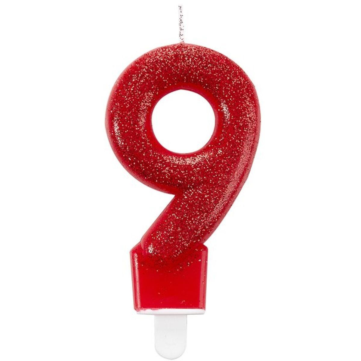 Red Glitter Number 9 Candle - 7.5cm