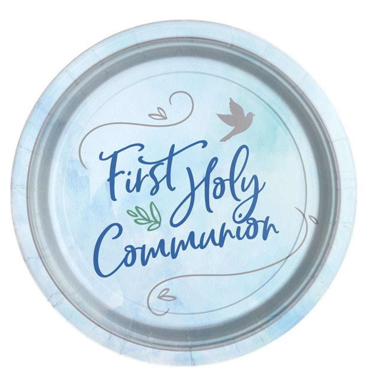 Blue First Communion Paper Plates - 23cm (8pk)