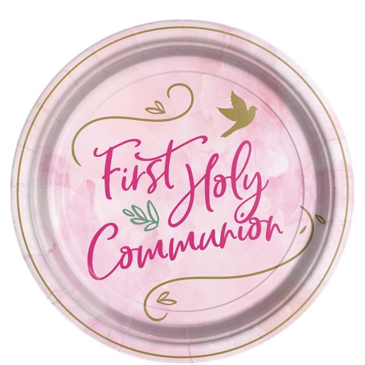Pink 1st Communion Paper Plates - 23cm (8pk)