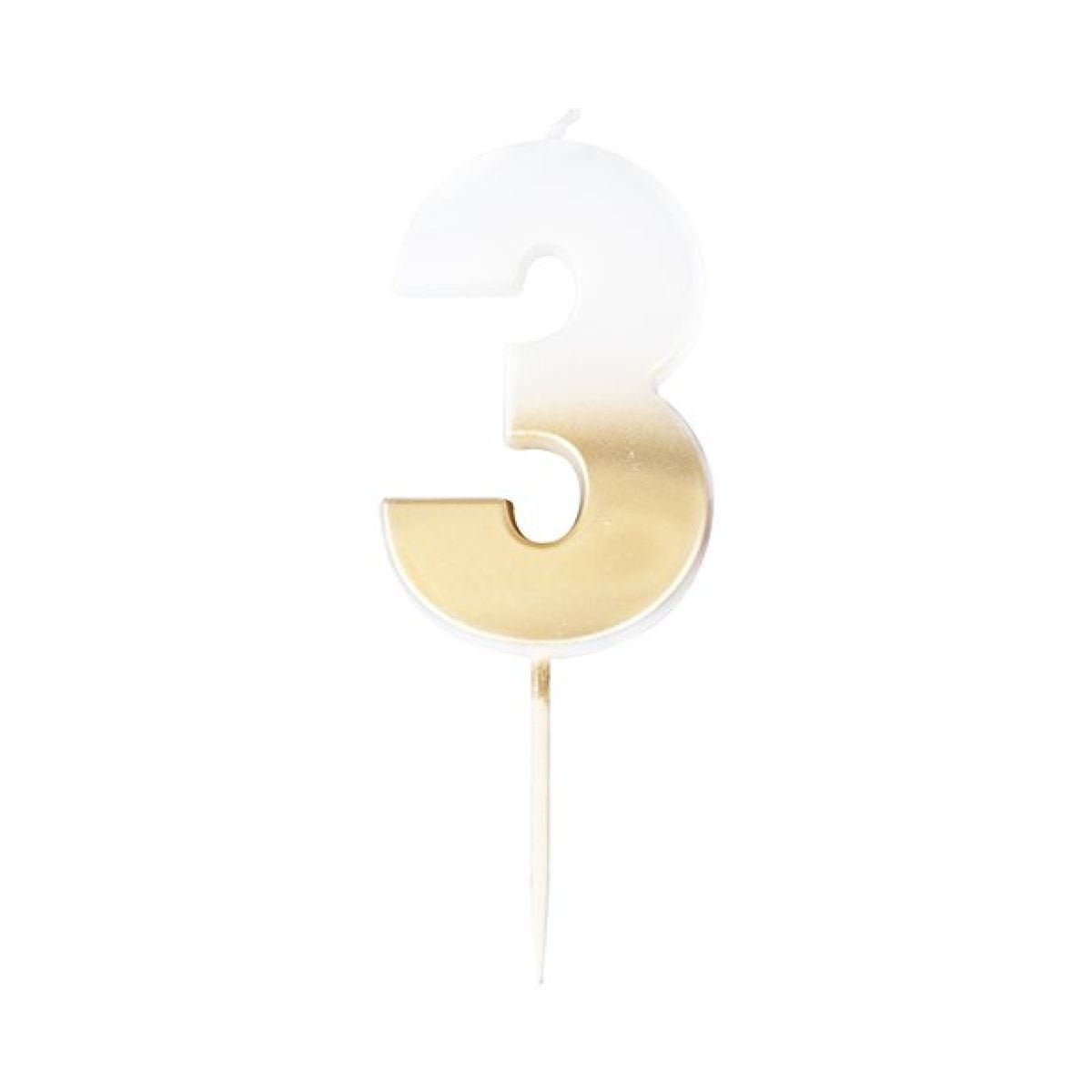 Gold Ombre Number 3 Candle - 5cm