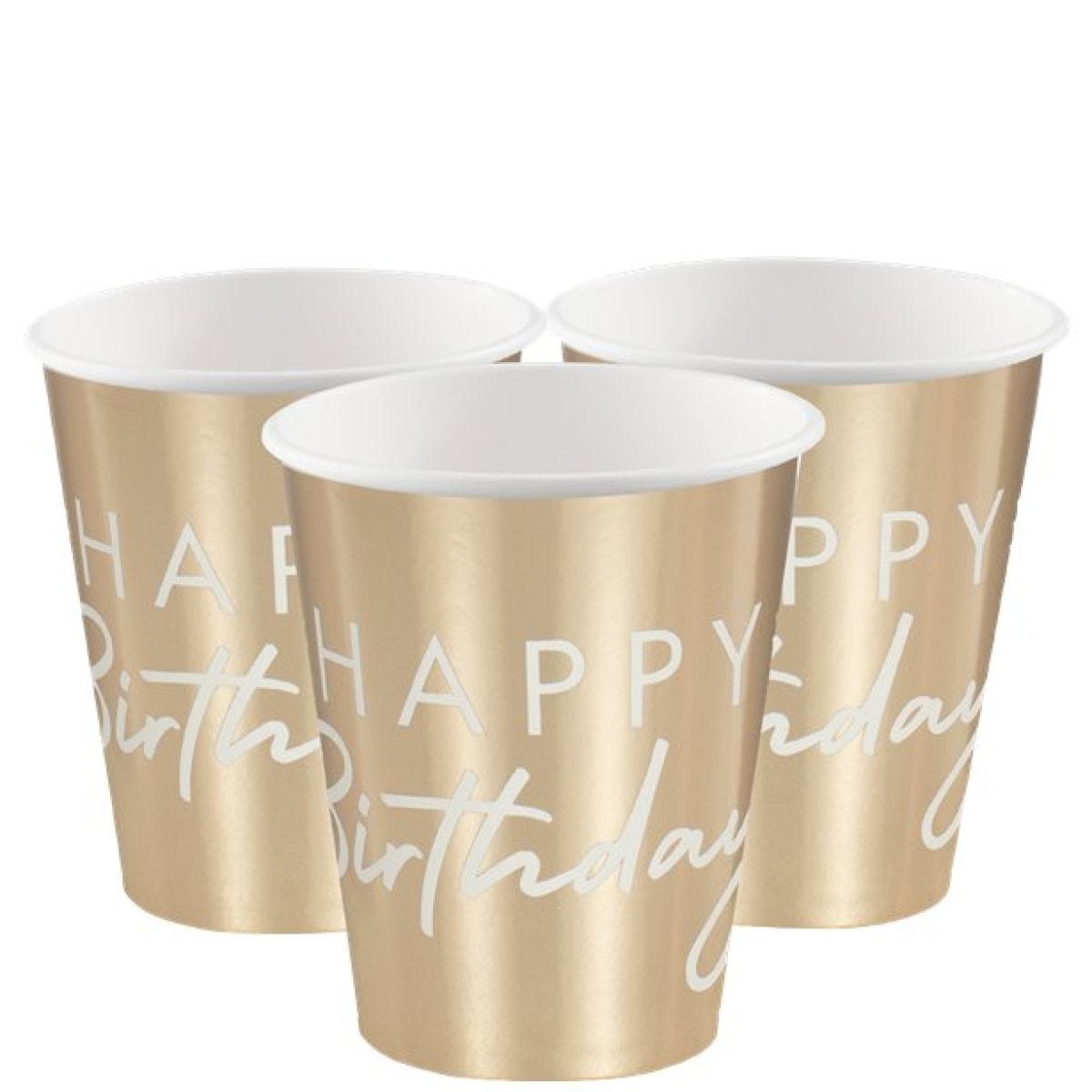 Gold Foil &apos;Happy Birthday&apos; Paper Cups - 255ml (8pk)