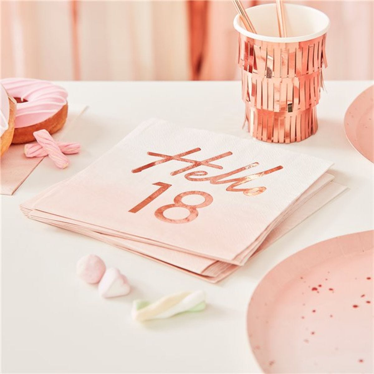 Mix It Up Hello 18 Pink Ombre & Rose Gold Paper Napkins - 33cm