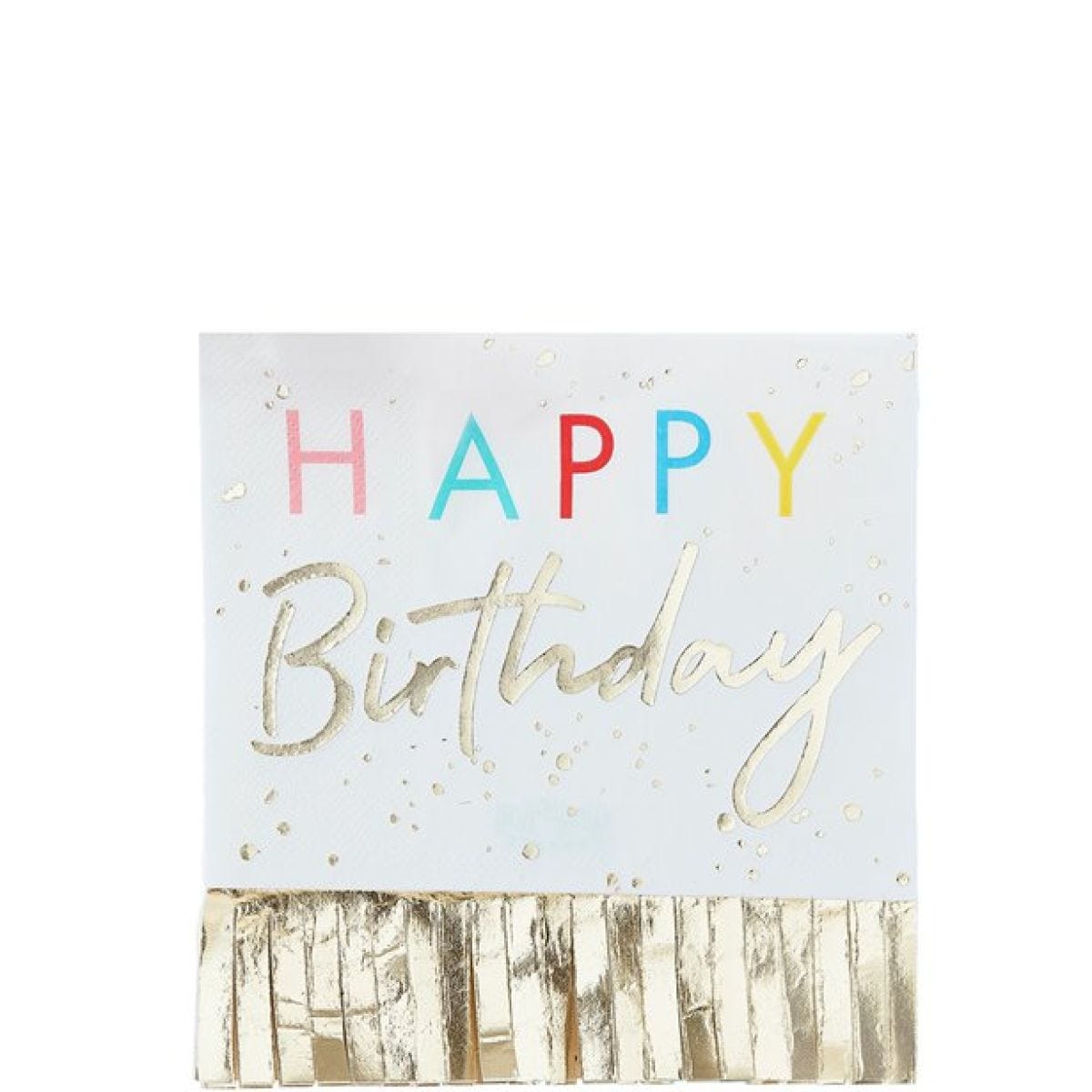 Mix It Up Happy Birthday Gold Fringe Paper Napkins - 33cm (16pk)