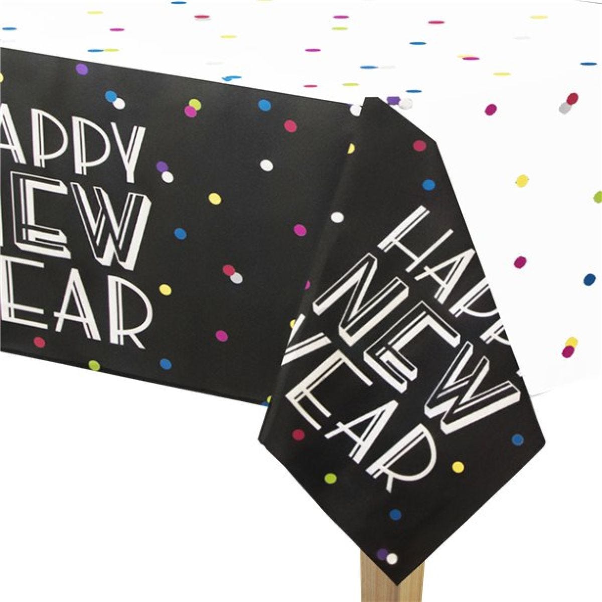 Neon Dots &apos;Happy New Year&apos; Plastic Table Cover - 1.37m x 2.13m