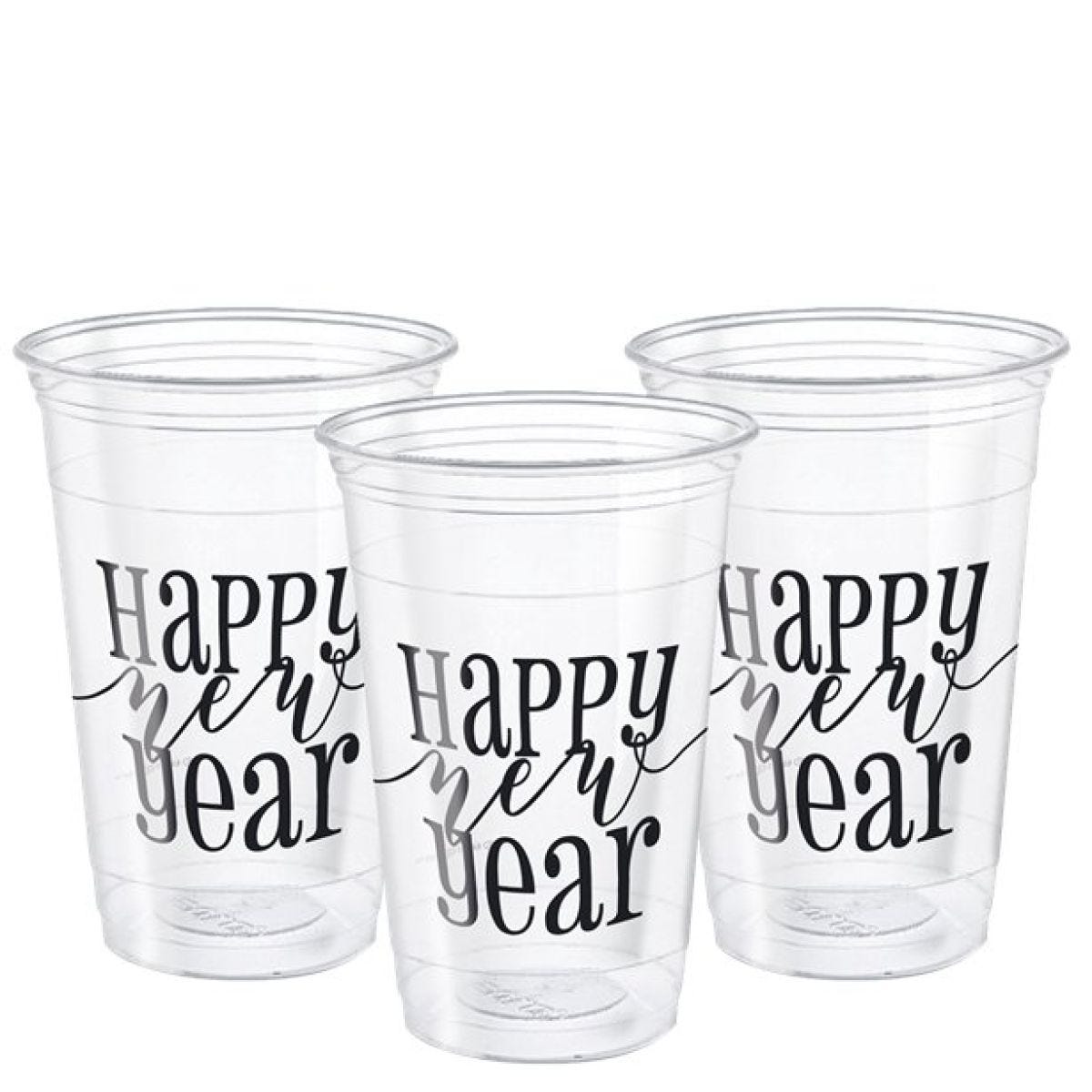 Happy New Year Clear Plastic Party Cups (8pk)