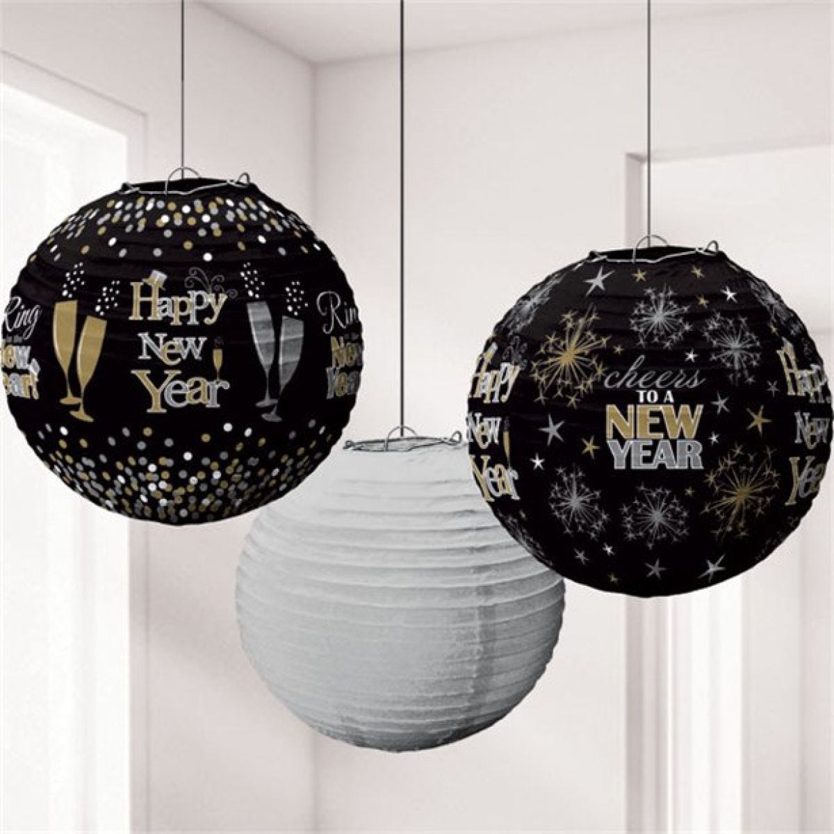 Metallic New Year&apos;s Eve Lantern Decorations - 24cm (3pk)