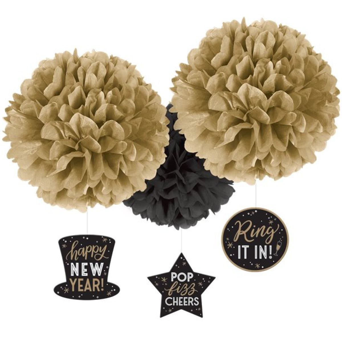 Happy New Year Pom Pom Decorations (3pk)