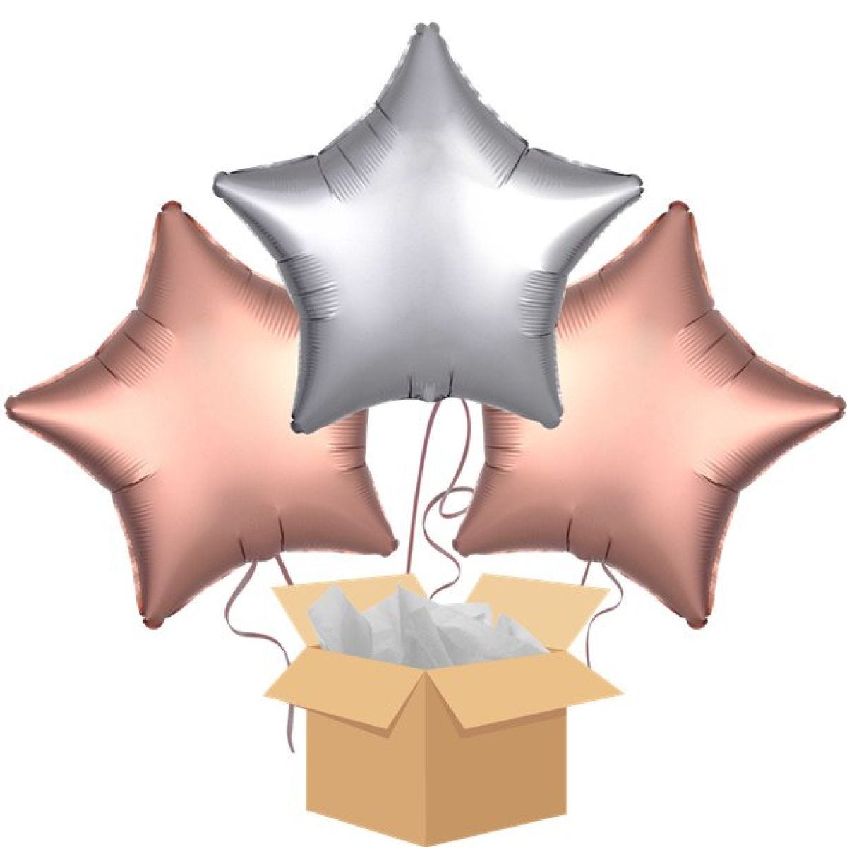 Rose Gold & Silver Stars Balloon Bouquet - Delivered Inflated
