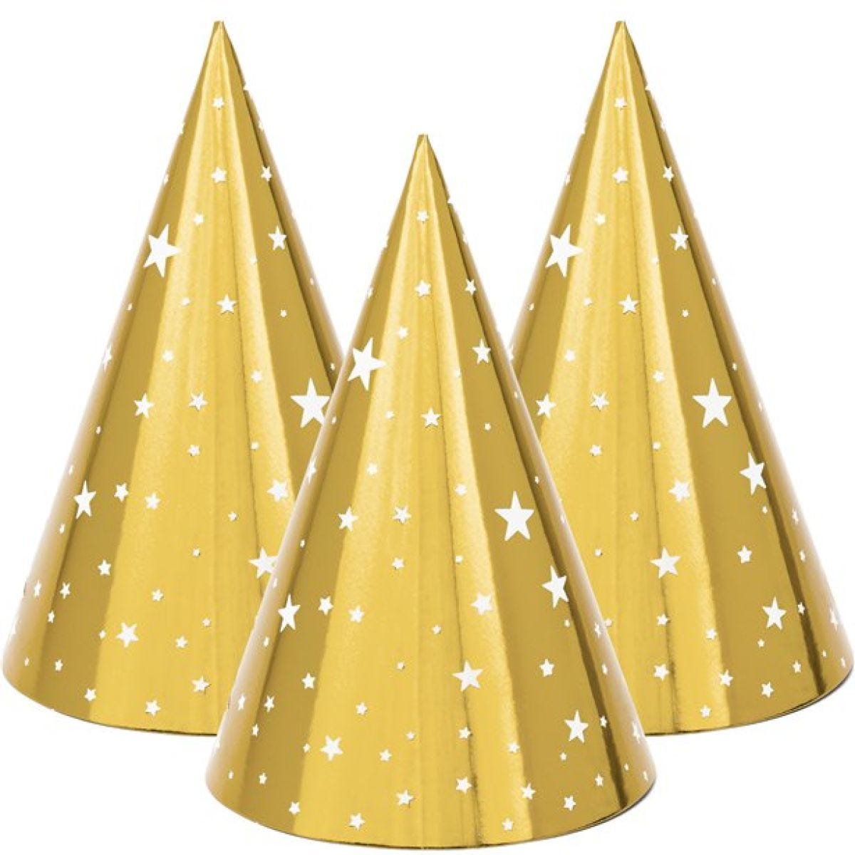 Metallic Gold Star Cone Hats (6pk)