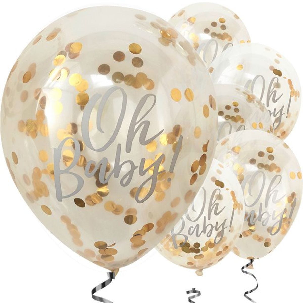 Oh Baby!&apos; Gold Confetti Latex Balloons - 12" (5pk)