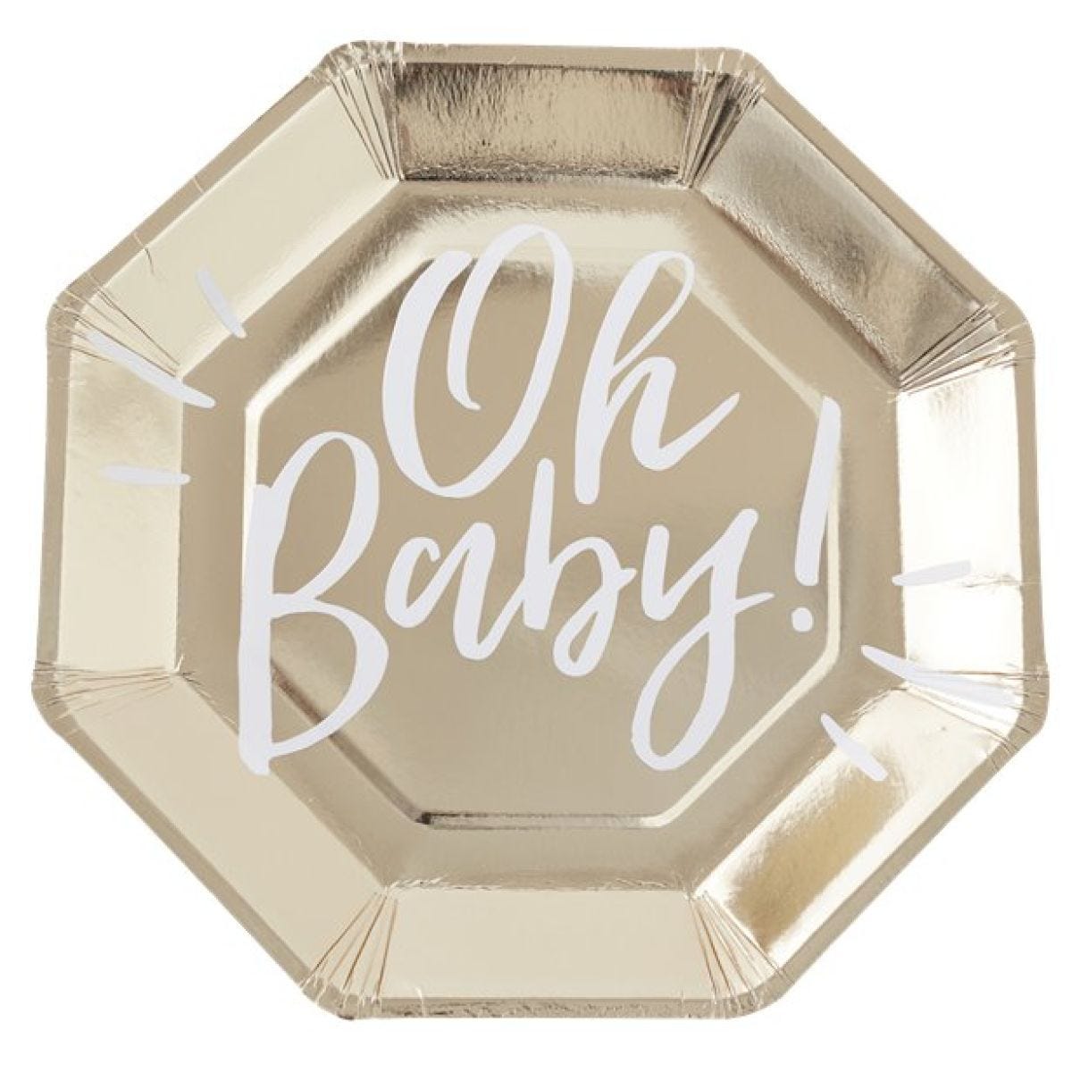 Oh Baby!&apos; Gold Foiled Paper Plates - 25cm (8pk)