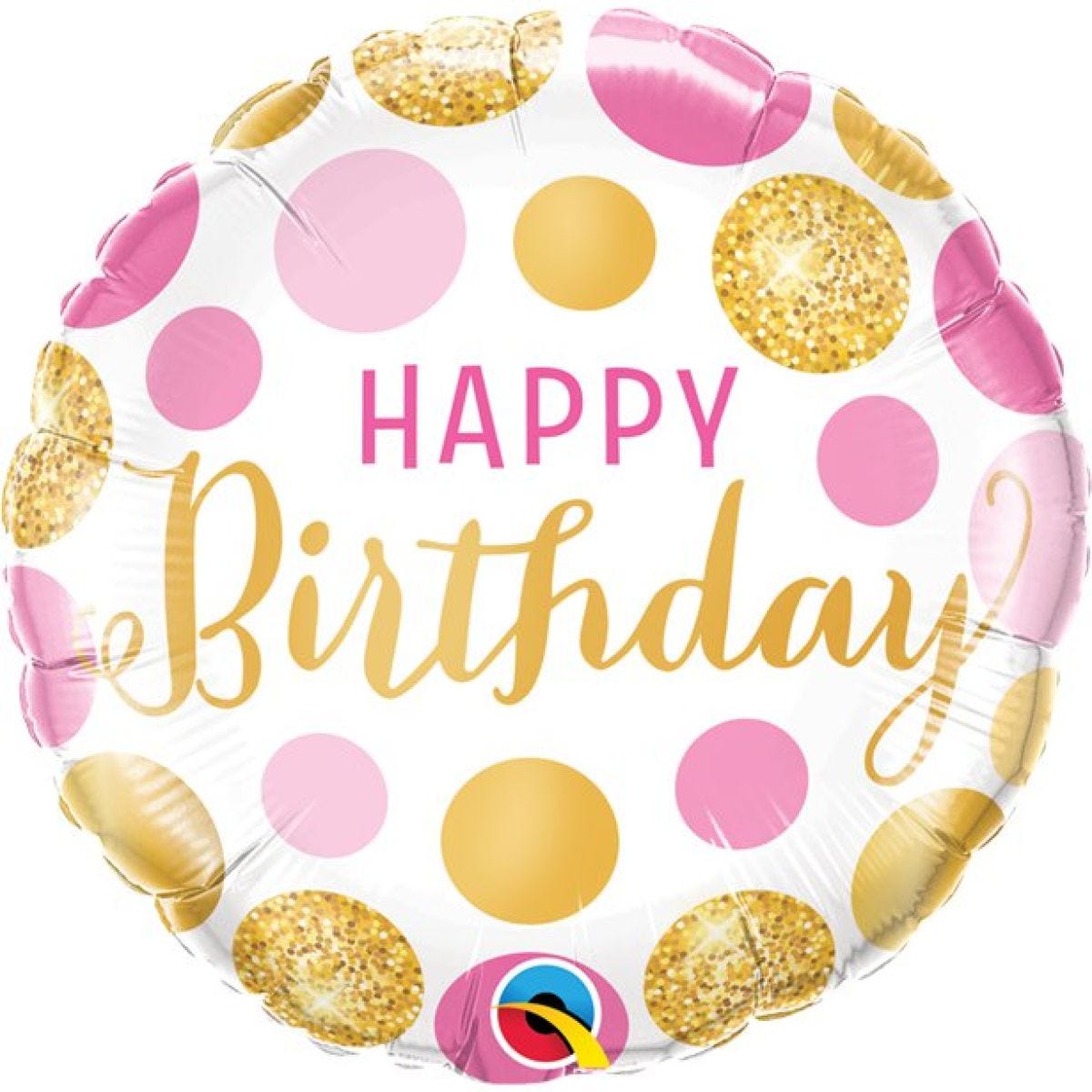 Happy Birthday Pink Gold Dots Balloon - 18" Foil