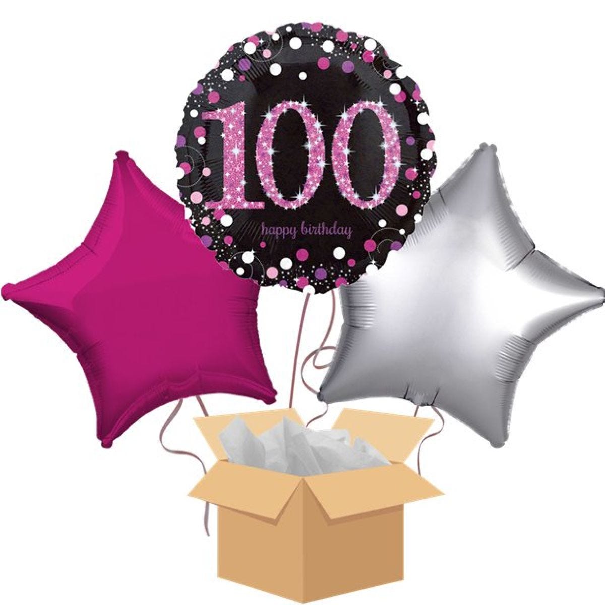Happy 100th Birthday Pink Balloon Bouquet- Delivered Inflated