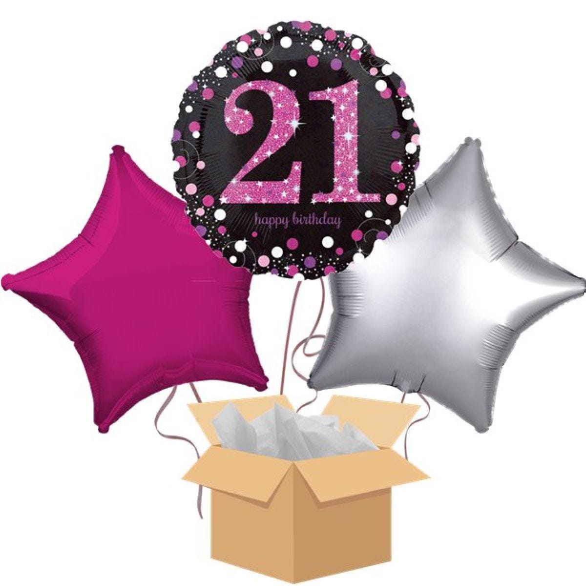Happy 21st Birthday Pink Balloon Bouquet- Delivered Inflated