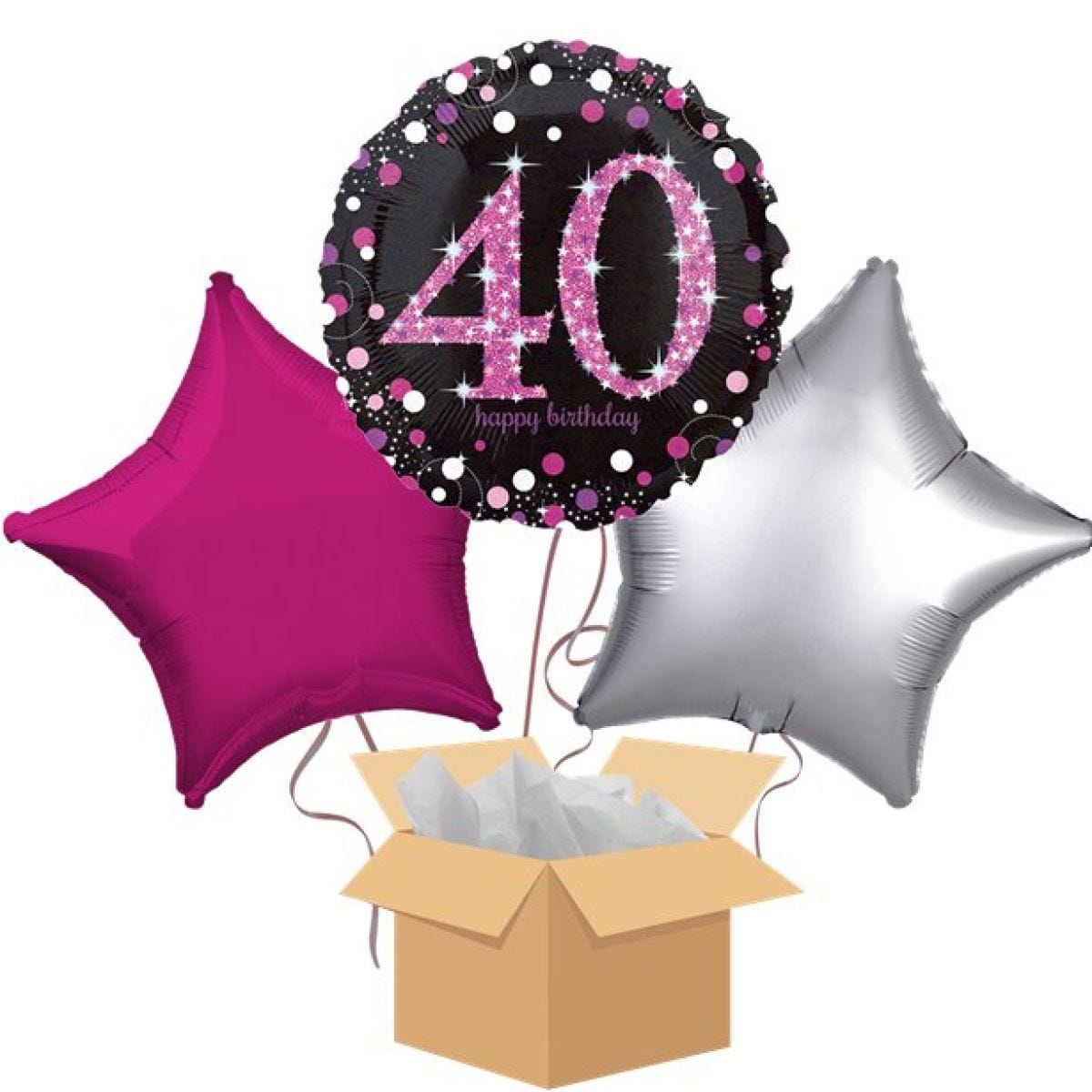 Happy 40th Birthday Pink Balloon Bouquet- Delivered Inflated
