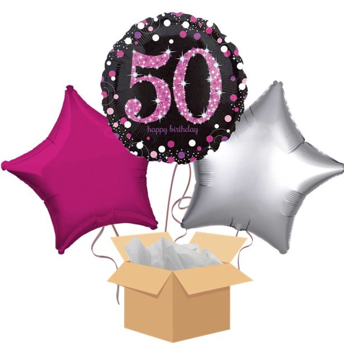 Happy 50th Birthday Pink Balloon Bouquet- Delivered Inflated