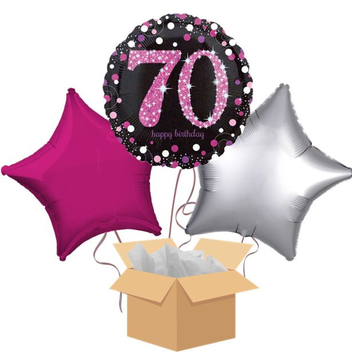 Happy 70th Birthday Pink Balloon Bouquet- Delivered Inflated