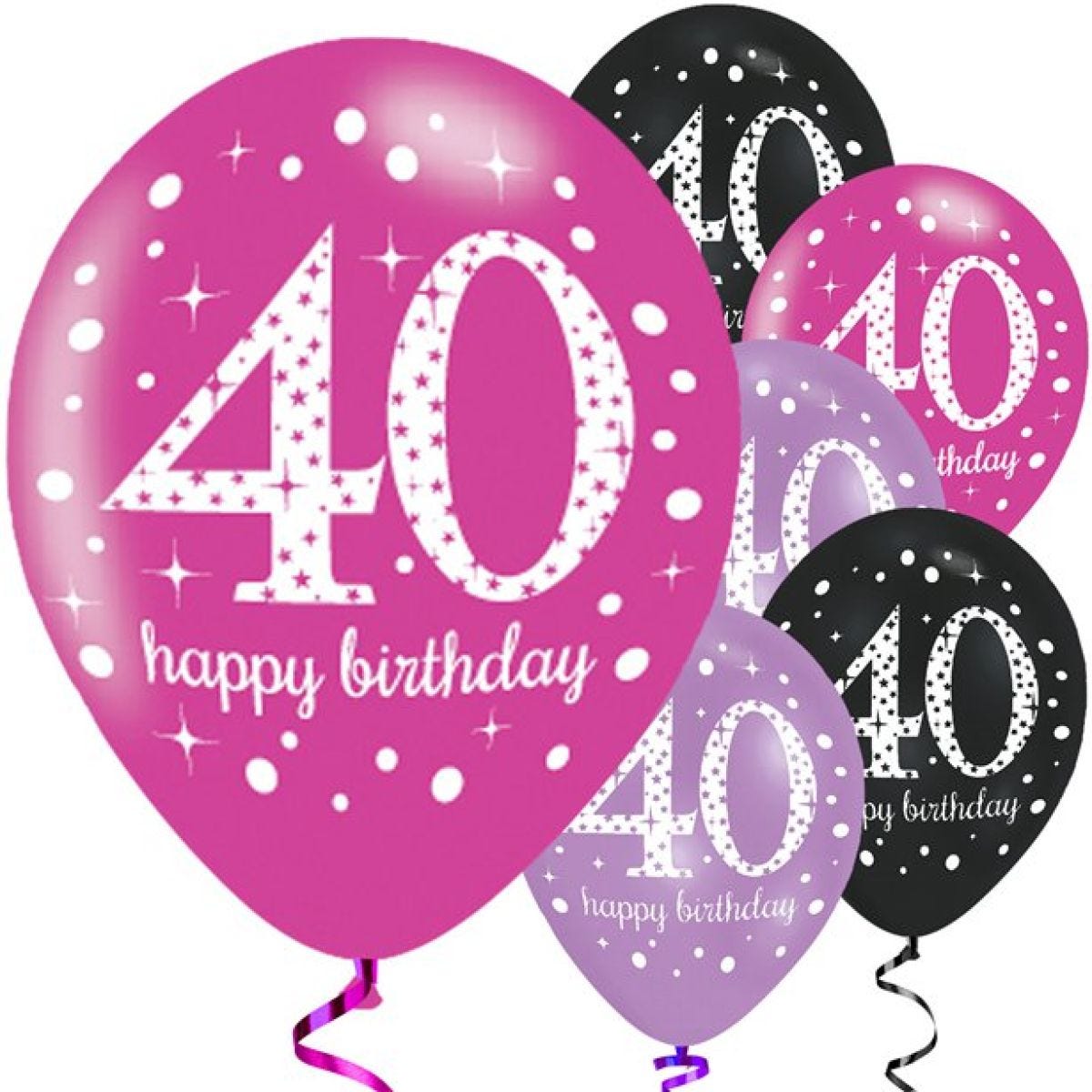 Happy 40th Birthday Pink Mix Latex Balloons - 11"