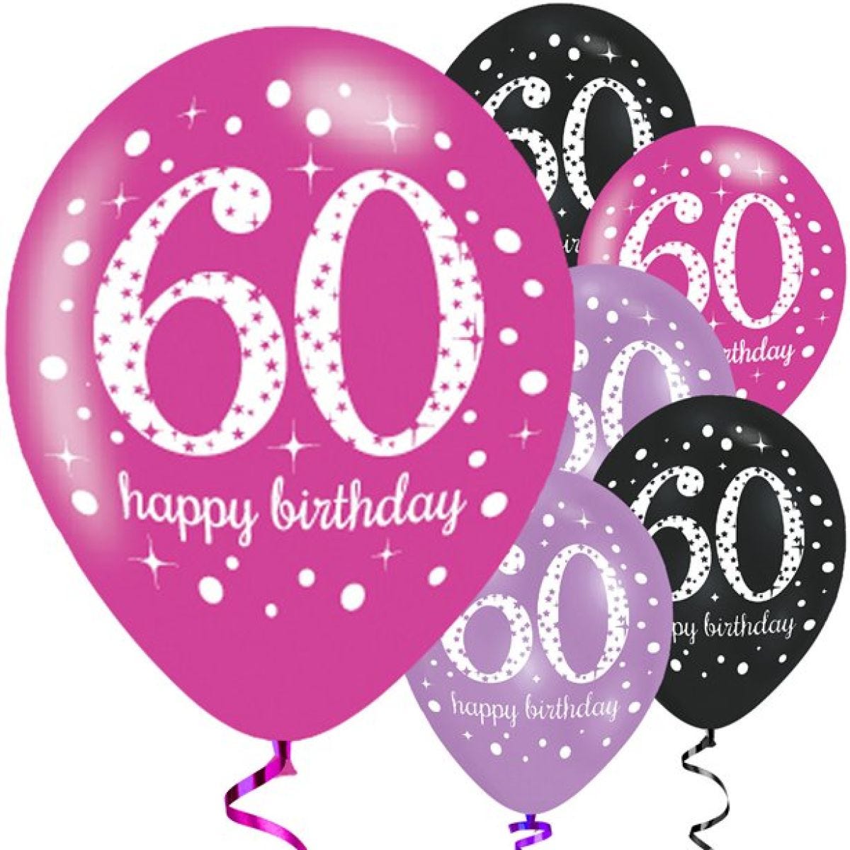 Happy 60th Birthday Pink Mix Latex Balloons - 11"