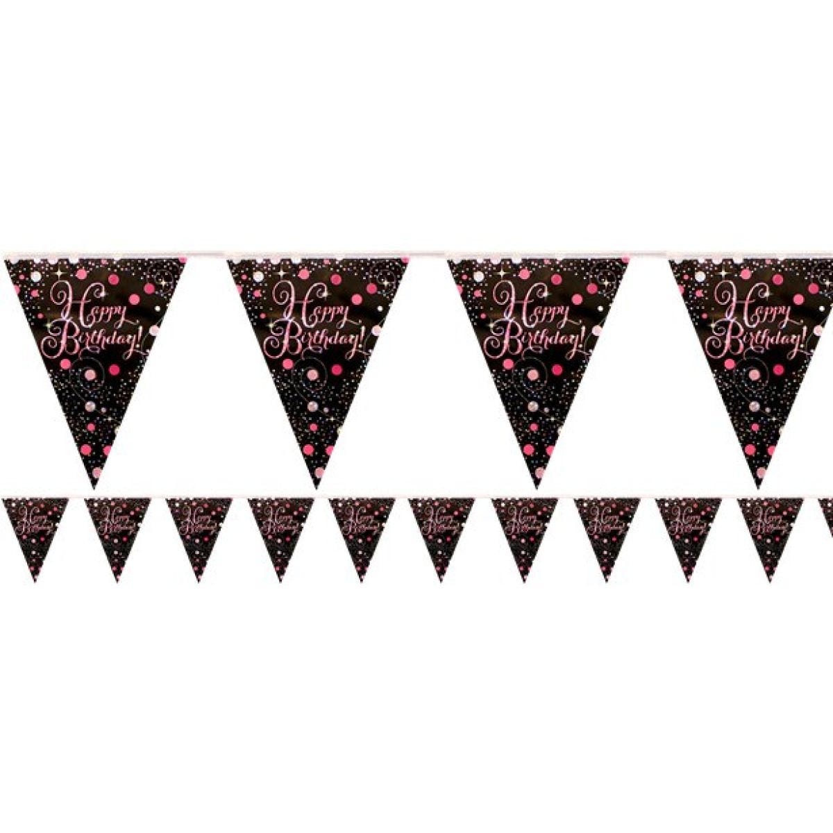 Pink Happy Birthday Holographic Plastic Bunting - 4m