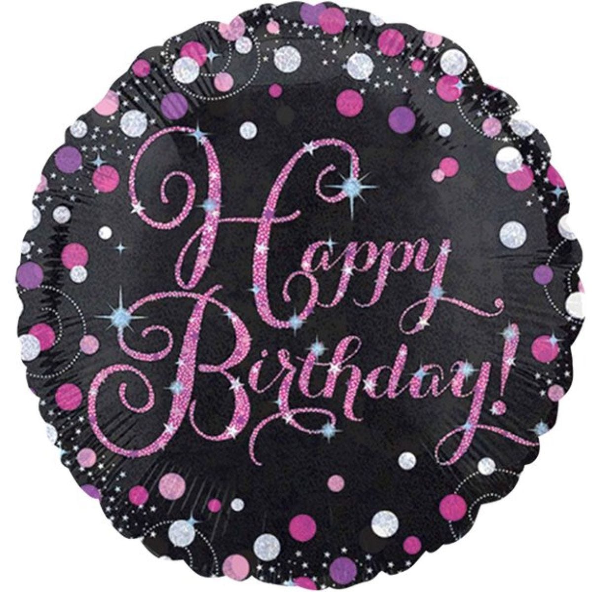 Pink &apos;Happy Birthday&apos; Holographic Foil Balloon - 18"