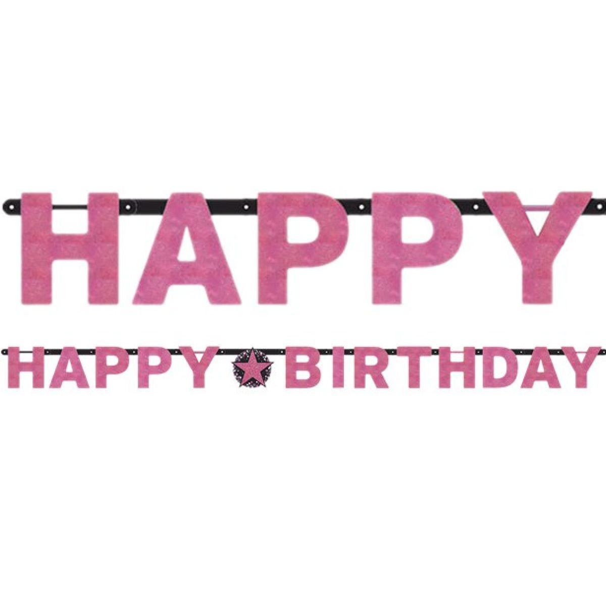 Pink &apos;Happy Birthday&apos; Holographic Paper Letter Banner - 2.1m