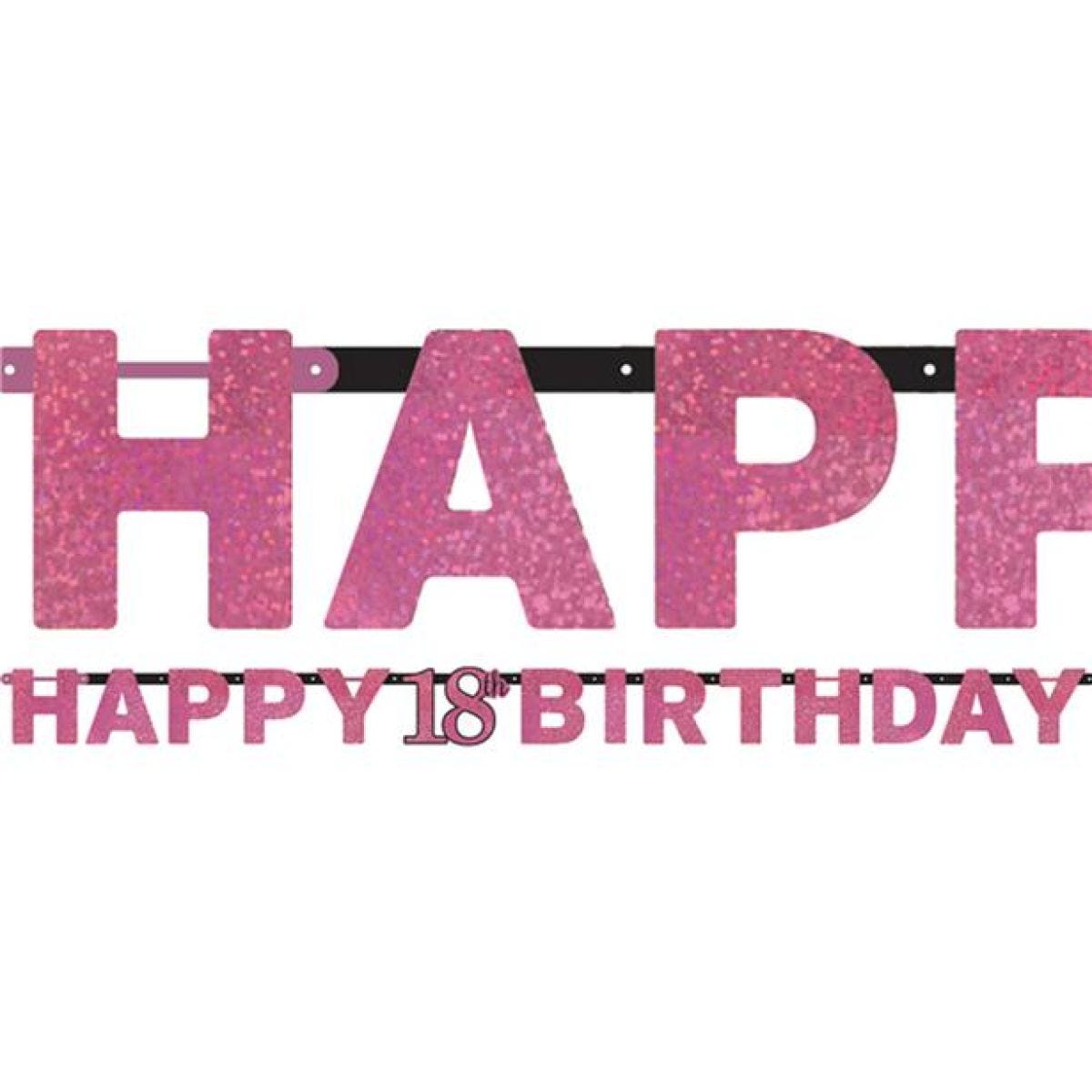 Pink &apos;Happy 18th Birthday&apos; Holographic Paper Letter Banner - 2m