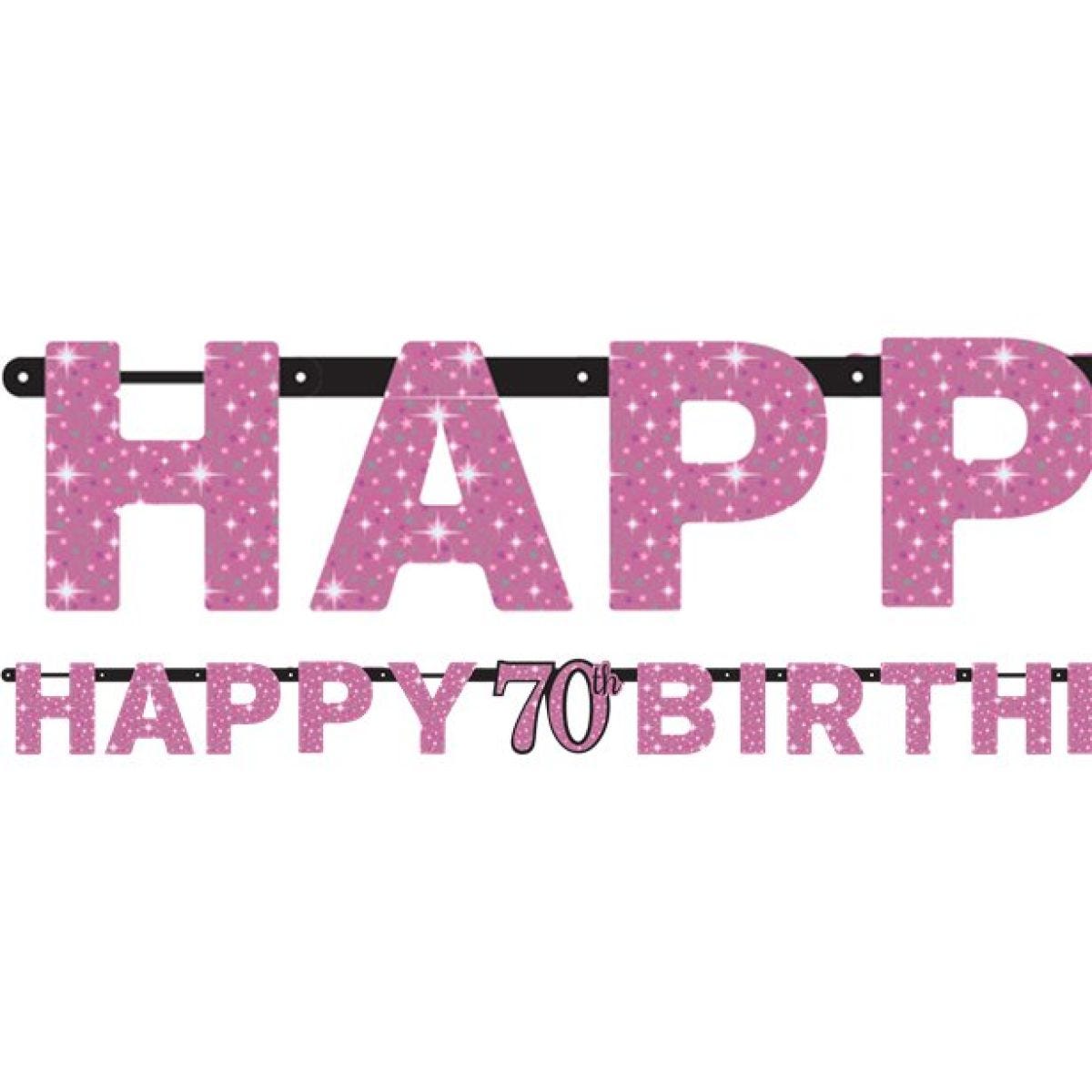 Pink &apos;Happy 70th Birthday&apos; Holographic Paper Letter Banner - 2m