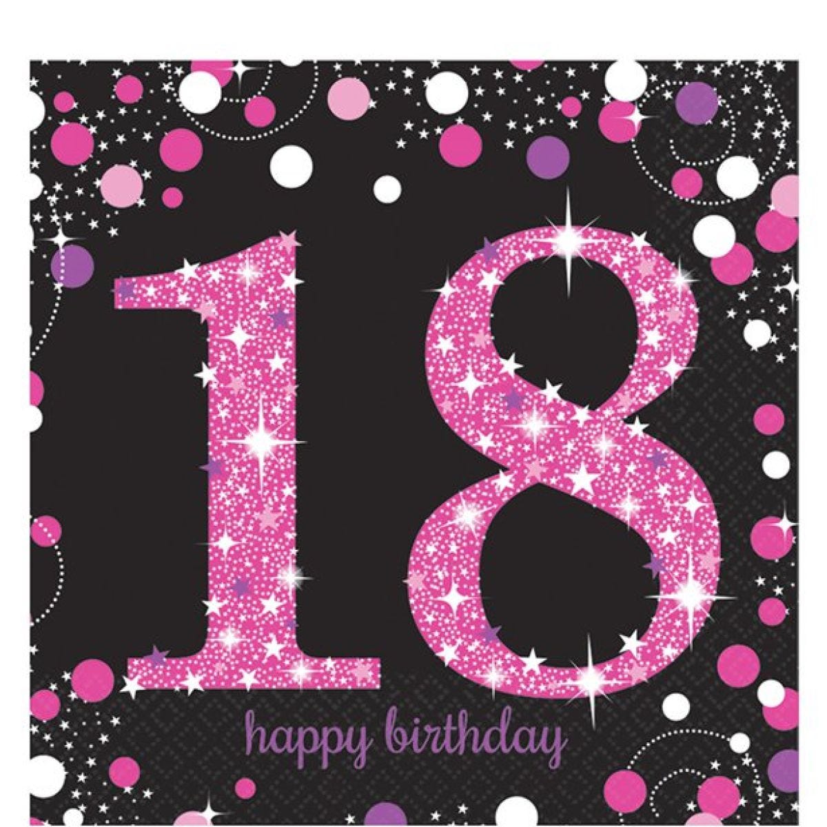 Pink Happy 18th Birthday Paper Napkins - 33cm