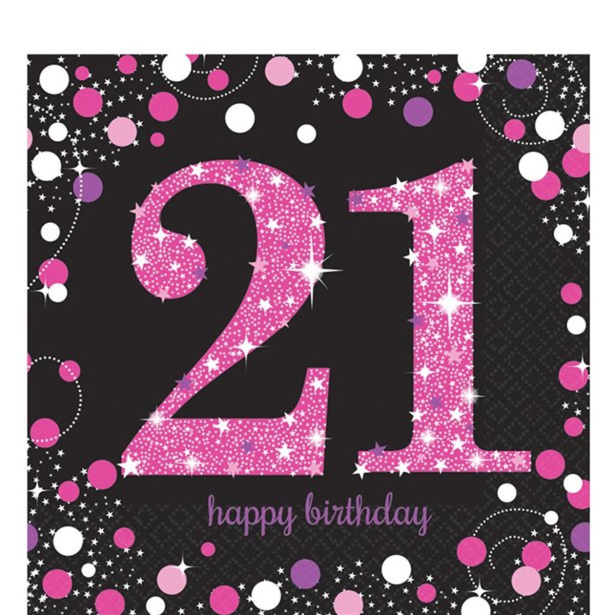 Pink Happy 21st Birthday Paper Napkins - 33cm