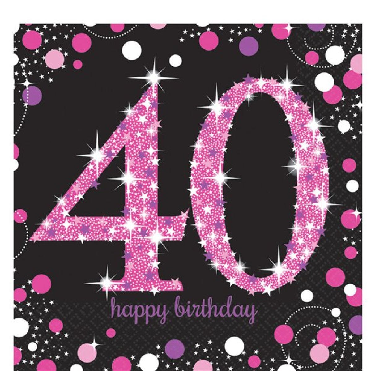 Pink Happy 40th Birthday Paper Napkins - 33cm