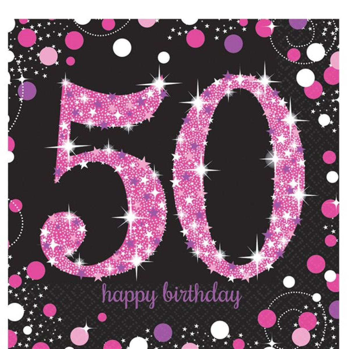 Pink Happy 50th Birthday Paper Napkins - 33cm