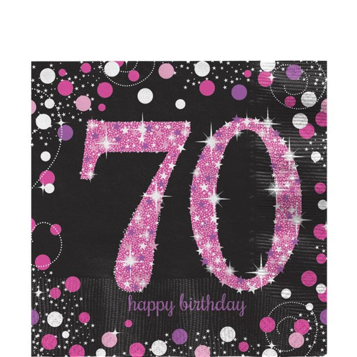 Pink Happy 70th Birthday Paper Napkins - 33cm