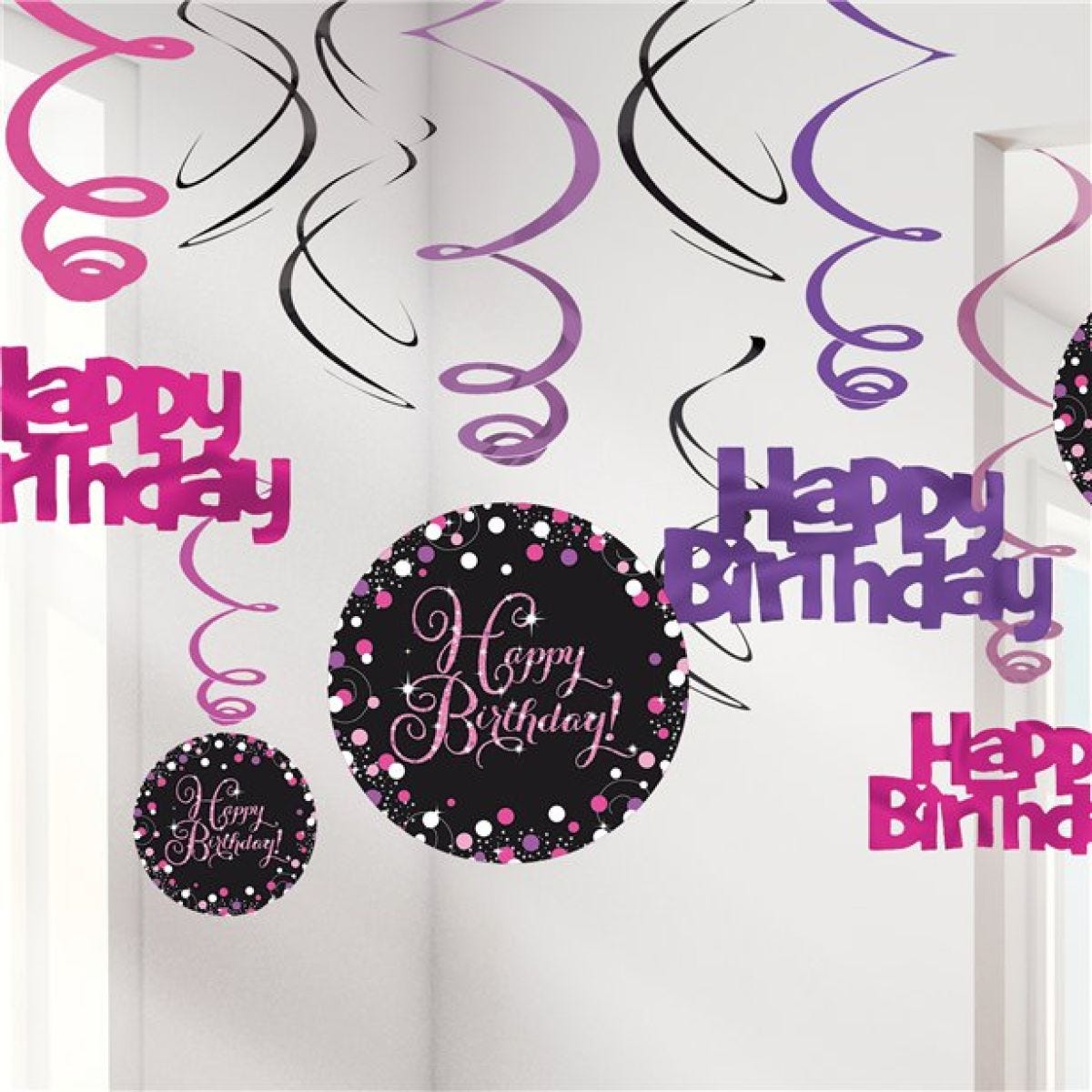 Pink Happy Birthday Hanging Swirls - 45cm (12pk)