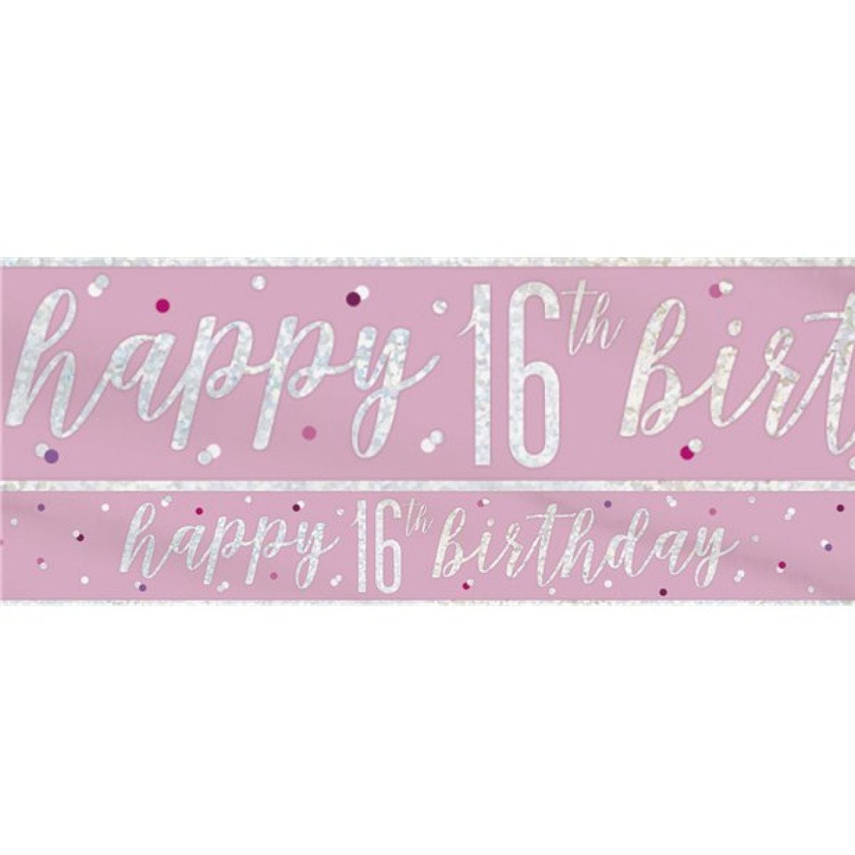 Pink &apos;Happy 16th Birthday&apos; Foil Banner - 2.75cm