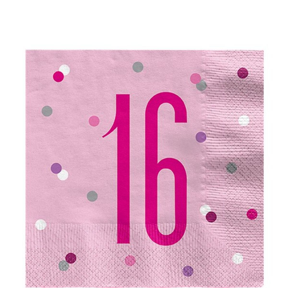 Pink 16th Birthday Paper Napkins - 33cm (16pk)