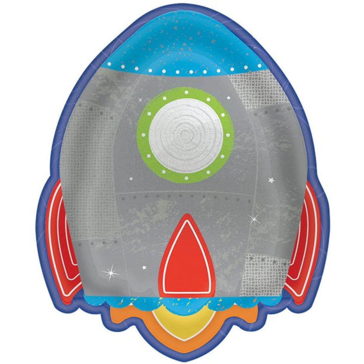 Blast Off Birthday Rocket Shaped Paper Plates - 18cm (8pk)