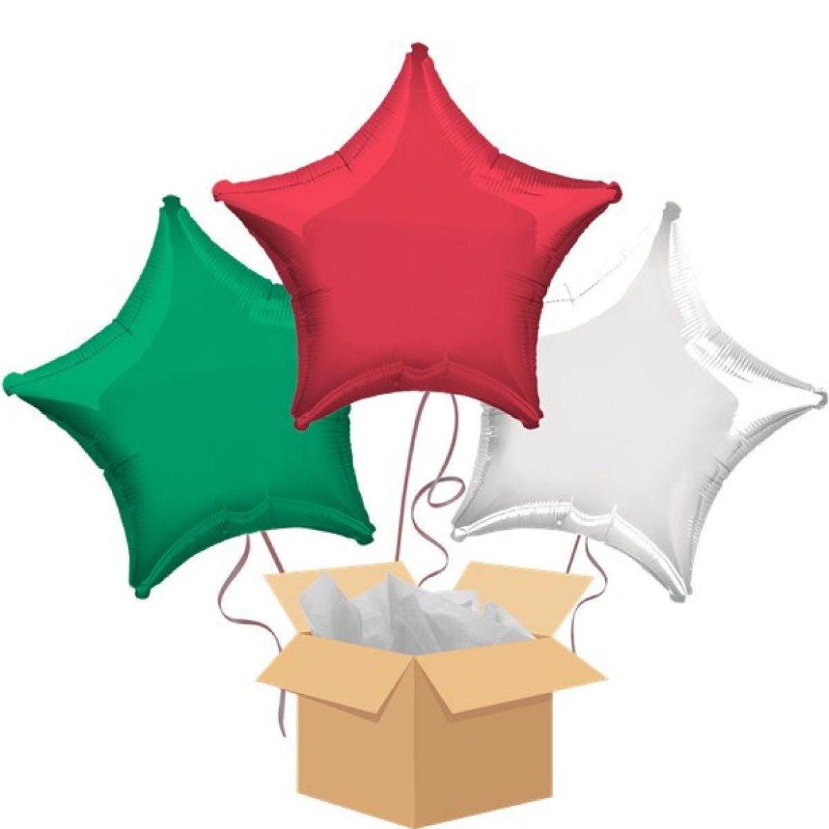 Red, White & Green Stars Balloon Bouquet - Delivered Inflated
