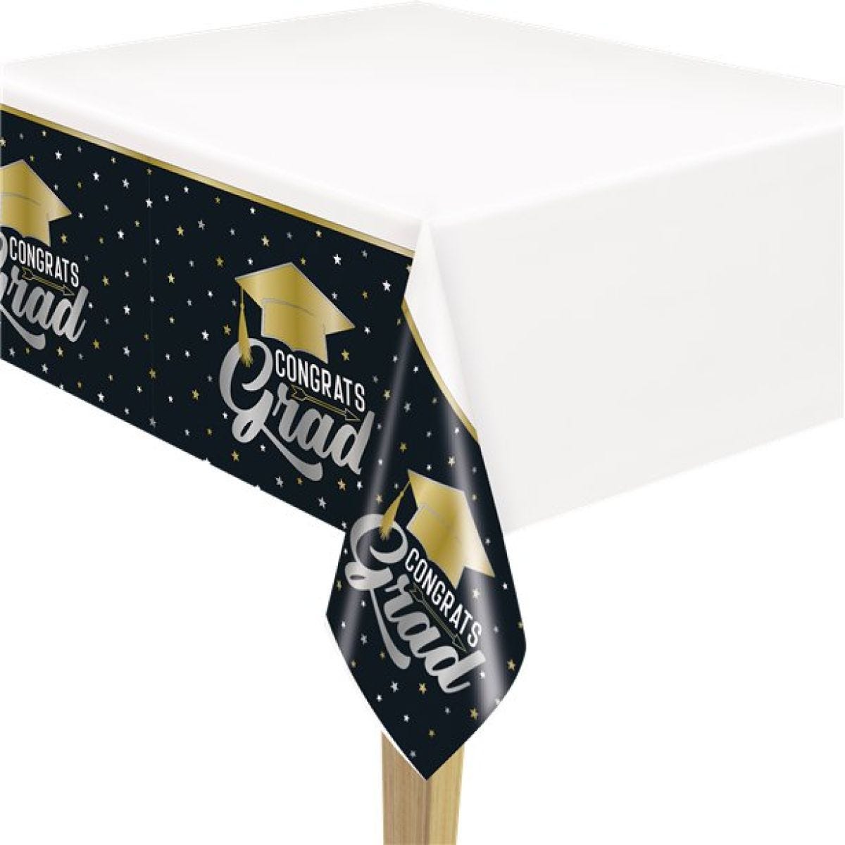 Stars & Caps Graduation Plastic Table Cover - 1.37m x 2.13m