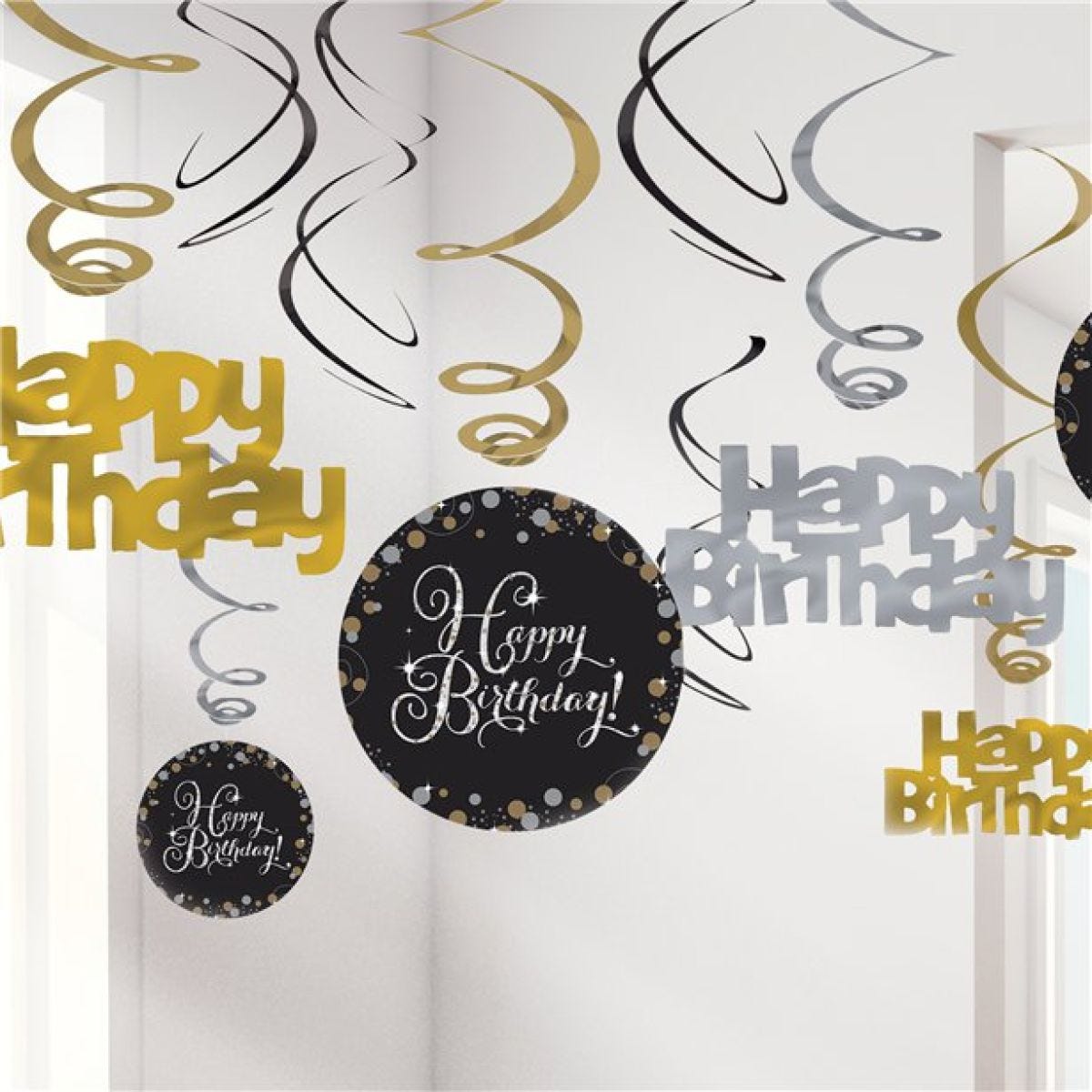 Sparkling Celebration Happy Birthday Hanging Swirls - 45cm (12pk)