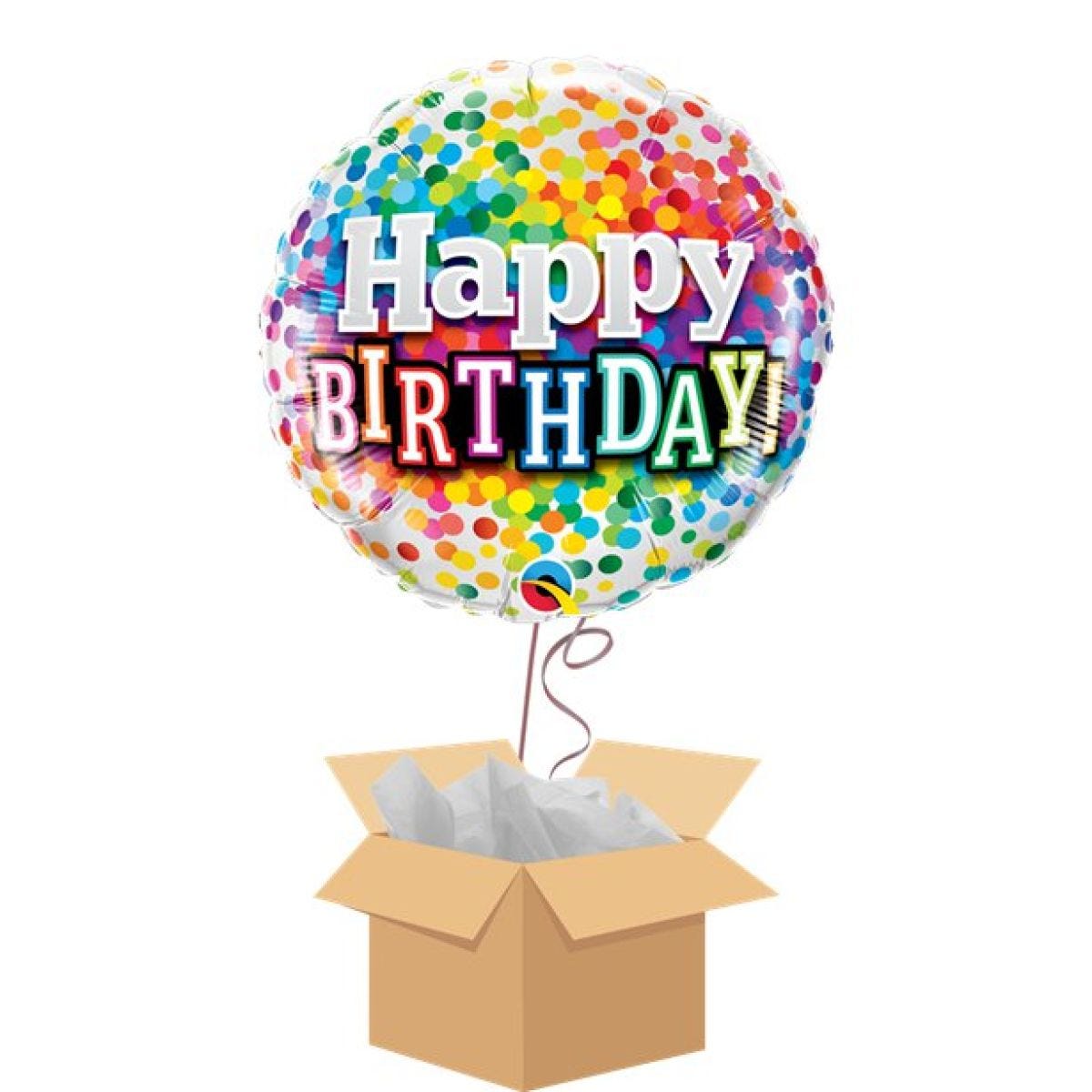 Happy Birthday Rainbow Confetti Balloon - Delivered Inflated