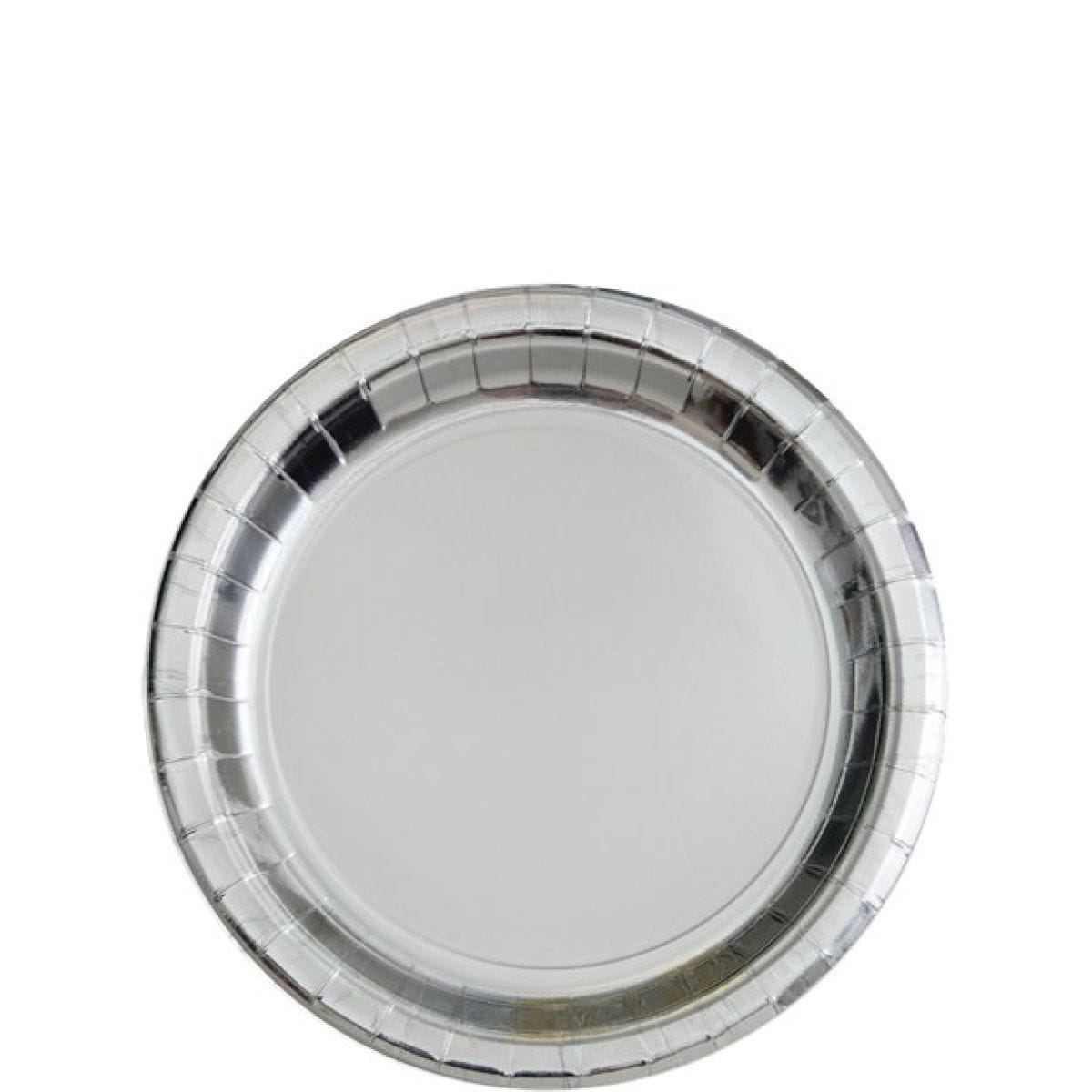 Metallic Silver Paper Dessert Plates - 17cm (8pk)