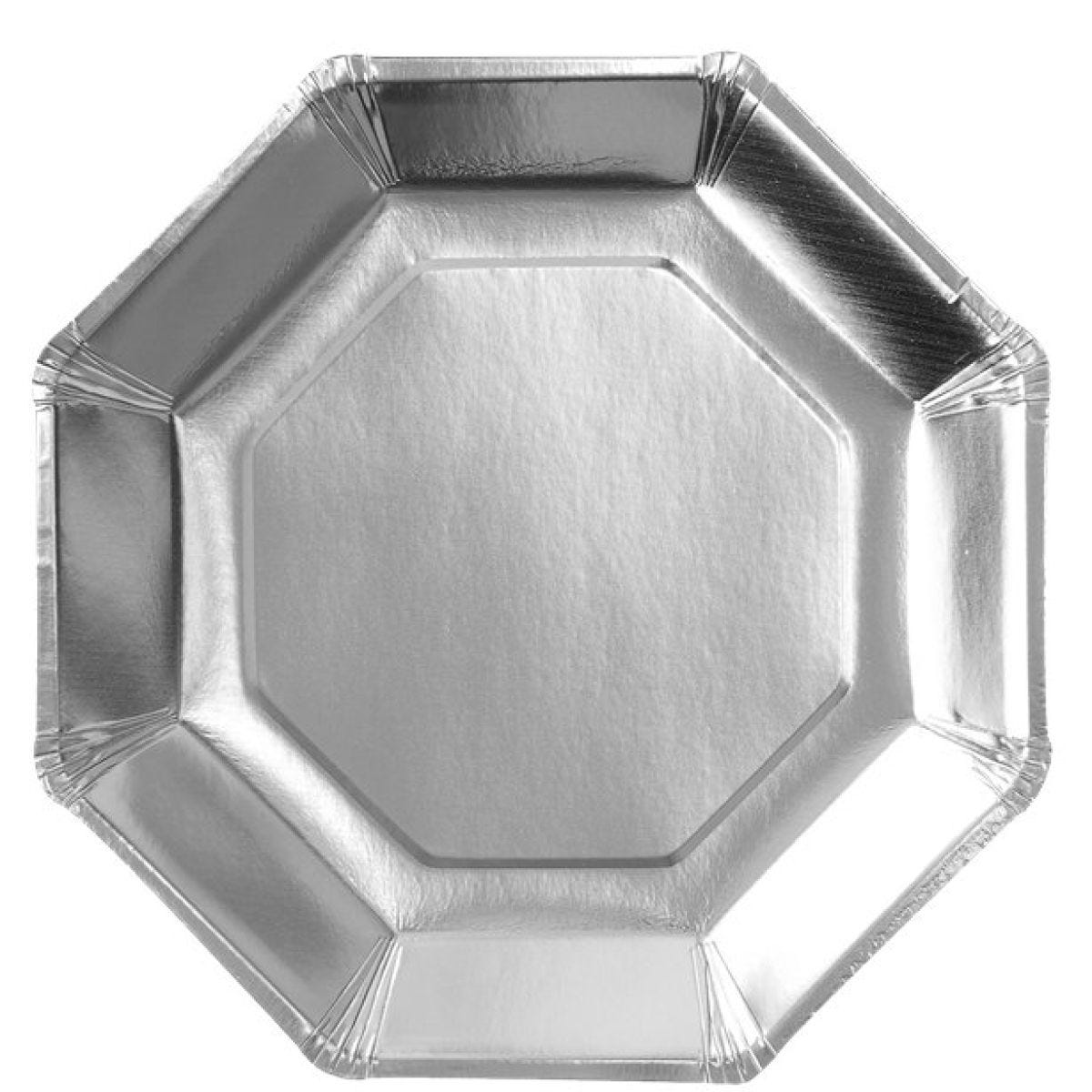 Silver Metallic Octagon Paper Plates - 23cm (8pk)