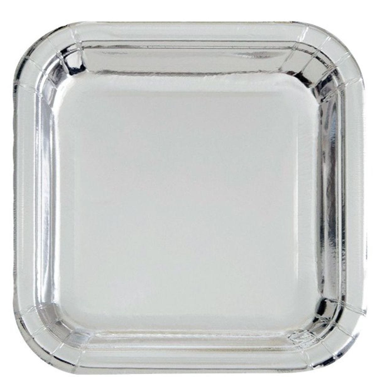 Silver Metallic Square Paper Plates - 23cm (8pk)