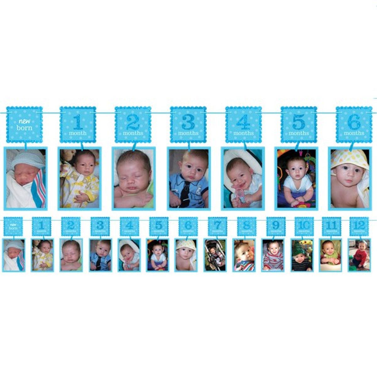 Boy&apos;s 1st Birthday Blue Glitter Garland Photo Holder - 3.7m