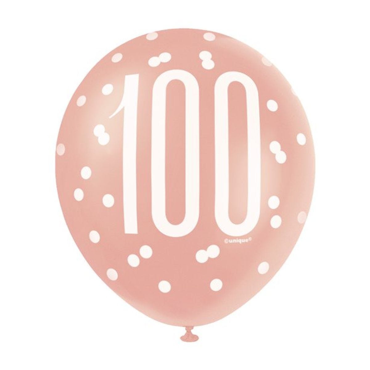 Rose Gold Glitz 100th Birthday Balloons - 12" Latex