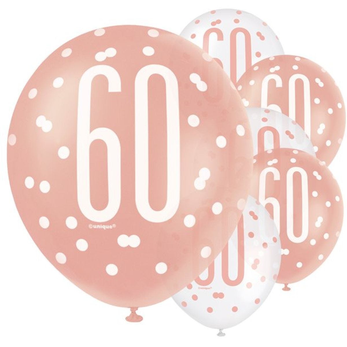 Rose Gold Glitz 60th Birthday Balloons - 12" Latex