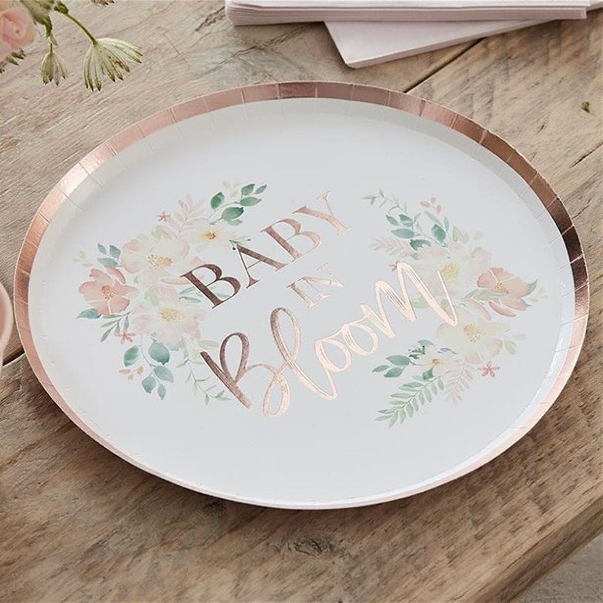 Baby In Bloom Floral Paper Plates - 23cm