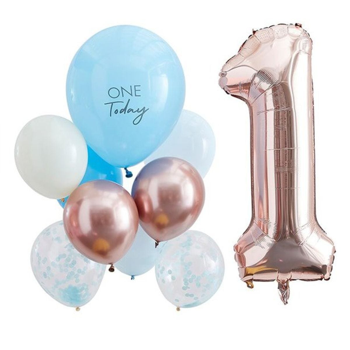 Blue & Rose Gold 1 Today Balloon Bundle