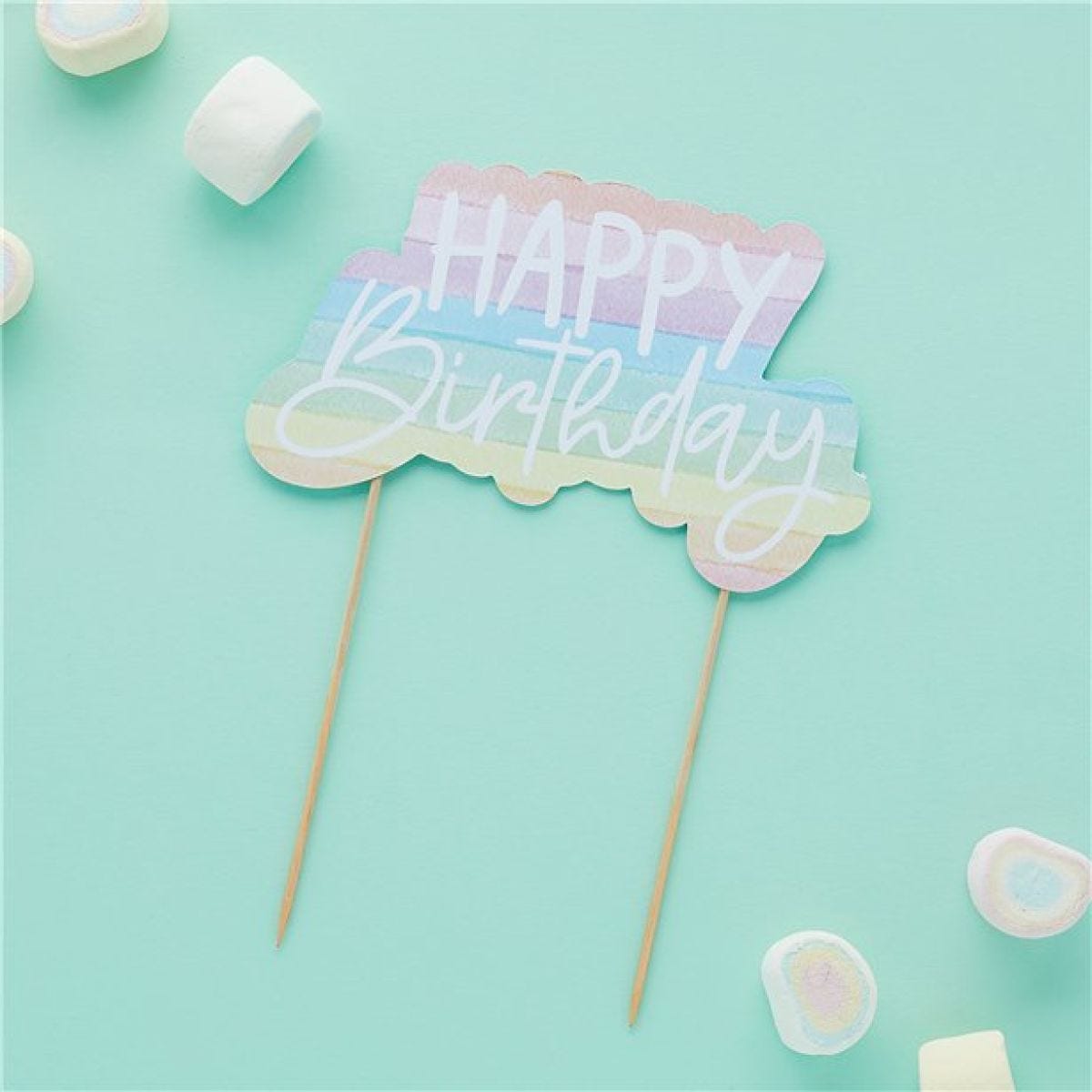 Eco Pastel Rainbow Happy Birthday Paper Cake Topper - 21cm